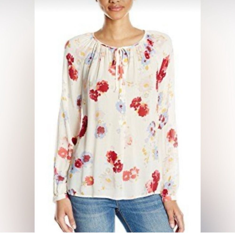 Lucky Brand Floral Raglan Blouse Bohemian Feminine Sheer Size Small
